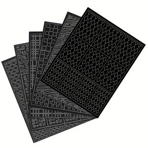 TEMU 6pcs/7pcs 네일 아트 홀로우 스티커 세트, 네일 플레이트 템플릿, 라인 그리드 프린트 디자인으로 손톱 미술을 더 쉽게!|네일스티커