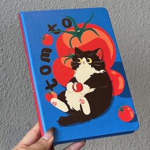 TEMU 1pc 토마토 고양이 디자인 노트북, 줄이 그어진 페이지, 종이 표지, 귀여운 동물 테마 일기장 쓰기 및 스케치용