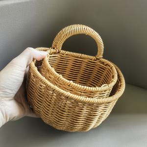TEMU 1개/2개(리드+세트) 루스틱 플라스틱 모사 라탄 짠 벽걸이 바구니, 열려있는, 다목적, 꽃, 마늘, 생강, 주방, 욕실, 침실, 집꾸미기, 서랍장 바구니