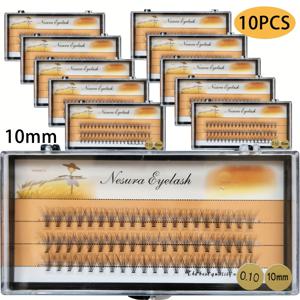 TEMU 10박스 천연 C 컬 인조 속눈썹 8-14mm 래쉬 클러스터 DIY 아이 네수라 자연스러운 개별 키트 적용 재사용 가능한 0.10mm 두께의 세그먼트 래쉬 편안한 수제 매일 착용 및 특별 이벤트용