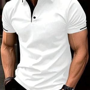 TEMU 남성용 캐주얼 반팔 셔츠 - 단색 대조 칼라, 통기성 좋은 레귤러 핏, 세탁기 사용 가능 사계절용 다목적 상의, 현대적인 디자인 | 매끄러운 질감