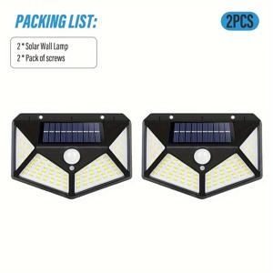 TEMU 2개 100LED 태양광 벽등 모션 센서 포함 - 캠핑용 휴대용 전기 조명, 터치 컨트롤, 야외 조명, 쉬운 설치, 배선 불필요, 고품질 태양광 충전식 조명, 야외 태양광 조명