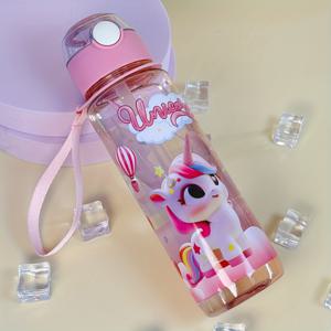 TEMU 1 유니콘 테마 700ml 스포츠 물병, 빨대 및 휴대용 루프 포함 - 내구성 있는 폴리카보네이트, 프로스트 핑크, 야외 활동에 이상적