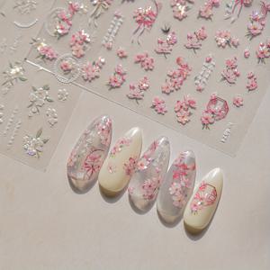 TEMU 5D 핑크 복숭아 꽃 반짝이 네일 아트 스티커 - 자체 접착식, 반짝이는 마감, 무향, 손과 발에 완벽함, 플라스틱, 화려한 색상의 꽃 디자인, 기하학적 패턴, DIY 매니큐어 및 페디큐어에 이상적, 미용 향상 | 반짝이는 네일 디자인 | 광택 있는 마무리|네일스티커