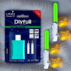 TEMU 녹색 막대 끝 이중 벨 라이트 + CR425 충전식 배터리 충전기 키트, USB 충전, 실리콘 폴리머 소재, ≤36V 작동 전압, 야간 빛 스틱 포함, 야간 전자 낚시, 후크 감지, 색상 변경 팁, 캐스팅, 해양 막대, 해안 낚시 경보 플로트 세트