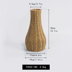 TEMU 드라이 플라워가 있는 손수 짠 빈티지 플라스틱 실린더 바구니, 창의적인 장식용 병, 실내 우아한 장식용 장식