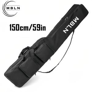 TEMU MBLN 150cm 헤비듀티 낚시대 가방 - 2단 디자인 및 4개의 측면 포켓, 600D 폴리에스터, 접이식 여행용 케이스 야외 낚시 및 사냥용(육군 녹색/검정), 안전한 지퍼 클로저, 낚시 액세서리