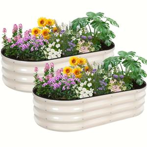 TEMU 조절 가능한 높이의 꽃밭 키트, 4x2x1ft 갈라니제드 플랜터 박스와 안전 경계, 야채, 꽃, 및 허브를 위한 대형 금속 상승 정원-bed