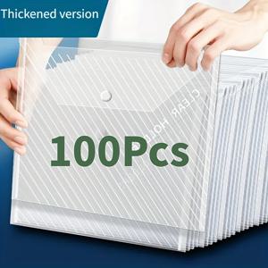 TEMU 100개 A4 두꺼운 방수 문서 가방, 클래식 스타일 PP 소재, 대각선 투명 스냅 클로저, 사무실 문서, 시험지 및 아카이브용|A4용지