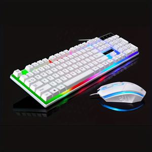 TEMU RGB 게이밍 키보드 및 마우스 세트, 유선 USB 104키 키보드와 LED 조명, PC, Mac, PS4, Xbox One 호환, 배터리 불필요, PC 게임용 에르고노믹 디자인 액세서리
