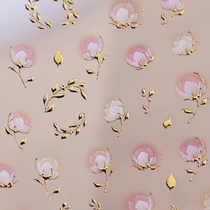 TEMU 황금 가지, 핑크 및 블루 꽃 데칼, 반짝이는 DIY 네일 아트를 갖춘 우아한 페어리 스타일 그라데이션 꽃 네일 스티커, 살롱 퀄리티 만이커를 위한 자체 접착식 종이 스티커, 여성 선물 및 네일 아트 액세서리에 이상적