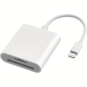TEMU 아이폰, 아이패드, 맥용 2-in-1 SD/TF 카드 리더 어댑터, USB C/라이트닝에서 SD/TF 듀얼 슬롯 휴대용 메모리 카드 리더, 플러그 앤 플레이, 삼성, 샤오미, 화웨이 기기 호환, 모바일 데이터 전송 | 세련된 흰색 어댑터 | 신뢰성 있는 전자 제품