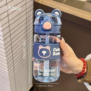 TEMU 550ml/650ml 귀여운 곰 카툰 휴대용 물병, 뿌리, PC 소재, 높은 가치, 리프팅 핸들, 여름 음료, 학생, 야외 스포츠, 피트니스, 여행, 캠핑, 가정, 또는 선물용|트래블보틀