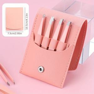 TEMU 4pcs 핑크 눈썹 클립 포크 세트 - 스테인레스 스틸 헤어 및 면도기 잡는 가위, 향이 없는, 전기식이 아닌, 눈썹, 면도기, 겨드랑이 및 눈썹 스타일링을 위한 정밀 제어, 얼굴 헤어 스타일링|슬리크 그립 디자인|내구성 있는 구조