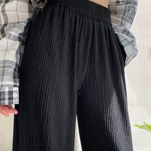 TEMU 여성용 캐주얼 레그 팬츠 탄력 허리밴드 포함 - 질감 있는 폴리에스터 스판덱스 혼방, 리브드 커프스 및 사이드 포켓, 세탁기 사용 가능, 사계절 편안한 캐주얼 의상용, 올시즌 트라우저 | 탄력 허리밴드 바지 | 세탁기 사용 가능한 바지