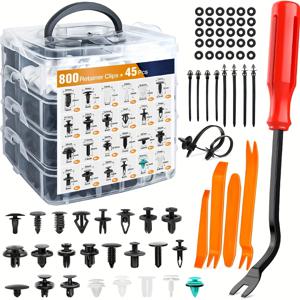 TEMU 845pcs 자동차 고정 클립 바디 푸셔 볼트 리벳 범퍼 도어 장식 패널 고정 키트 자동차 제거 도구 상자