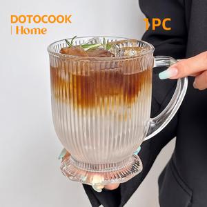 TEMU 1/2pcs 대용량 줄무늬 핸들 유리 컵 - 과일 차, 주스 및 음료에 이상적; 재사용 가능, 기계 세척 가능, 파티, 여가, 가족 및 바, 음료 제공에 완벽; 장식용 컵 | 내구성 있는 유리