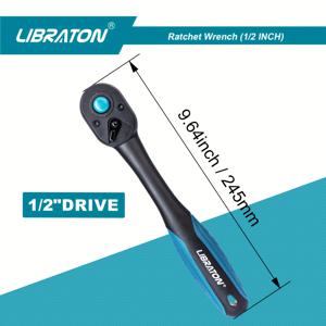 TEMU LIBRATON 1/2인치 드라이브 래칫 렌치, 탄소강, 인간 중심 디자인, 72 개의 이빨, 5도 오프셋, 양방향, 빠른 릴리스 버튼, 교체 가능, 기계적 작동, 자동차 산업 및 전기 분야용