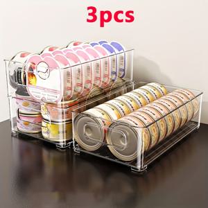 TEMU 3pcs 애완동물용 캔 보관함 세트, 투명하고 쌓을 수 있는 보관함, 고양이와 개용 식품, 간식, 잡동사니 보관용, 데스크탑용 대용량 보관함, 가족에게 이상적인 선택