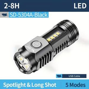 TEMU 1pc 미니 스마일링 샤크 플래시 라이트, 캠핑 및 야외 사용을 위한 휴대용 LED 토치 라이트 - 5 모드, USB 충전식, 오래 지속되는, 높은 밝기, 캠핑 장비 | 컴팩트한 플래시 라이트 | 내구성 있는 구조, 플래시 라이트