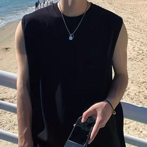 TEMU 남성용 여름 캐주얼 민소매 탱크탑 - 부드럽고 편안한 라운드넥, 세탁기 사용 가능, 블랙, 해변, 스포츠 및 캐주얼 웨어에 완벽한 여름 탱크탑|스포츠|남자나시