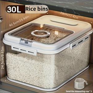 TEMU 1pc 에어타이트 식품 보관 용기, 측정 컵 포함 - 주방, 애완 동물 식품, 건조 식품, 설탕, 쌀, 밀가루, 고양이 식품용 재사용 가능한 사각형 곡물 분배기 - 손세척만, 대용량 밀폐 식품 보관 바구니, 애완 동물 식품 보관 용기|트라이탄밀폐용기