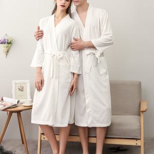 TEMU 남녀공용 우아한 퀵드라이 와플 목욕가운 - V넥 & 벨트 포함, 100% 폴리에스터 7/8 소매 포켓 가운, 커플 스파 & 호텔 로브, 봄/가을 시즌, 세탁기 사용 가능 (블랙)|샤워가운