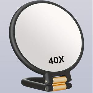 TEMU 40배 손잡이 확대 거울, 이중 줌 1X/40X, 360도 조절 가능한 핸들, 접이식 여행용 디자인, 녹색 및 황금 악센트 - 메이크업, 그루밍, 선물에 완벽한, 조절 가능한 돋보기 | 접이식 디자인 | 배터리 필요 없음|돋보기