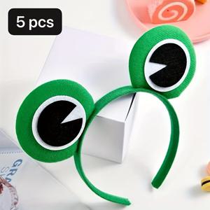 TEMU 둥근 눈과 뿔이 달린 재미있는 개구리 플러시 머리띠 3/5개 세트 - 생일 파티, 코스프레 및 이벤트용 녹색 동물 의상 액세서리 - 내구성 있는 폴리에스터 소재, 편안한 디자인, 생일 복장 | 동물 테마 모자 | 편안한 착용감, 개구리 선물