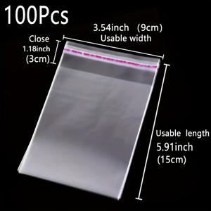 TEMU 100개 투명 유리 종이 선물 가방 - 이중 두께 0.045mm, 보석류, 의류 액세서리, 키체인, 펜던트, 카드 등에 적합한 다양한 사이즈 - 여행, 보관, 포장, 선물, 배송용 재사용 가능한 플라스틱 패키징 백