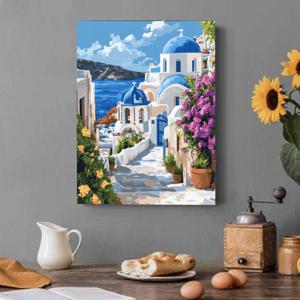 TEMU 11.81x15.75인치 5D 페인팅 키트 - 모던 그리스 풍경 캔버스 벽 아트, 초보자용 공예, 세로형, 집과 사무실 및 휴일 선물에 적합, 액자 없음, 생생한 풍경 예술, 상세한 세트, 그리스 벽 장식
