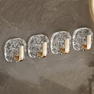 TEMU 4pcs Ice Flower No Nail 접착용 후크 - 강력한 부하를 견딜 수 있는 욕실 및 주방 벽 후크, 노르딕 스타일, 방수, 높은 미적 가치의 저장 후크, 가정 및 기숙사 사용을 위한 욕실 액세서리