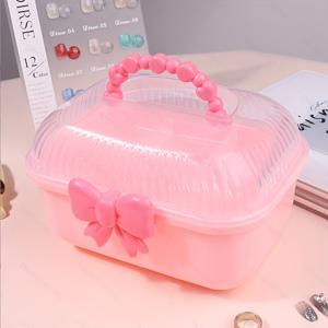 TEMU 휴대용 나비 모양 더블 리본 플라스틱 보석 및 헤어 액세서리 정리함 - 투명 뚜껑 다중 수납공간, 네일 도구, 머리핀, 헤어밴드 보관함 - 귀여운 룸 데코 & 주얼리 박스