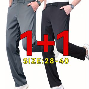 TEMU 남성용 여름 비즈니스 정장 레그 팬츠 2개 세트 - 편안한 폴리에스터 혼방, 신축성 있는 핏, 블랙 & 그레이, 기계 세탁 가능, 사계절 착용