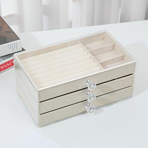 TEMU 3단 투명 아크릴 보석 정리함, 패브릭 안감 서랍 - 귀걸이, 목걸이, 팔찌 & 반지용 먼지 방지 모던 스토리지 - 보석 애호가를 위한 완벽한 선물, 현대적인 홈 데코, 분할된 구획, 보석 상자