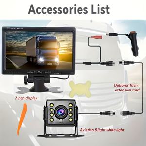 TEMU 7인치 모니터 유선 헤비듀티 CCD 8 LED 후방 카메라 10m 케이블 리버싱 백업 카메라, 모터홈 캐러밴 버스용, 후방 보조, 차량 안전 카메라, 유선 백업 카메라, 후방 모니터, 디스플레이, 컴팩트 모니터 디자인, 견고한 차량 장비, 내구성 있는 CCD 카메라, 캐러밴 여행자, 대형 차량 운전자용, 캐러밴용 후방 카메라