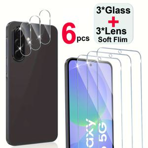 TEMU 6pcs = 3 * 삼성 갤럭시 A36 A26 A56 5G용 스크린 보호기 + 3 소프트 필름 카메라 렌즈 보호기, 강화 유리로 제작
