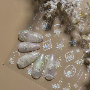 TEMU 우아한 화이트 페어 블로섬과 반짝이는 꽃무늬 네일 아트 스티커 - DIY 매니큐어용 자체 접착 폴리우레탄 디자인, 손과 발에 완벽, 생일 및 축제에 이상적, 축제용 네일 아트 | 우아한 네일 디자인 | 내구성 있는 네일 스티커, 네일 아트 장식