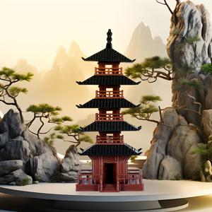 TEMU 빈티지 스타일 다섯 층 파고다 모델 - 전통 중국 건축물, 레드 & 블랙 플라스틱 수집품, 바닥 설치형, 전원 불필요, 홈 & 오피스 장식에 완벽, 추수감사절 선물, 수족관 조경 액세서리