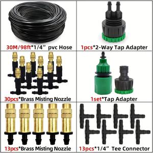 TEMU 1개, 15m-30m 야외 미스트 냉각 시스템 정원 관개 수분 1/4 인치 청동 미스트 노즐 4/7mm 호스, 마당 온실용
