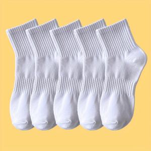 TEMU 여성용 하얀색 미드캘프 가터 양말 5켤레