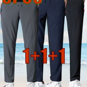 TEMU 3pcs 남성 스타일리시 해군 파란색 드로스트링 팬츠, 포켓이 있는 캐주얼 레그, 작업, 러닝, 요가 및 해변에 완벽함, 유니버설 성인 핏, 일상적인 편안함, 일상적인 편안함 팬츠 | 캐주얼 스타일 팬츠 | 편안한 핏 팬츠