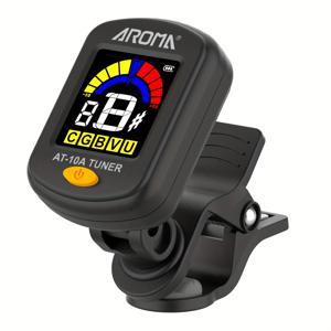 TEMU AROMA AT-10A 전기, 아쿠스틱 기타, 베이스, 우쿨렐레, 바이올린용 충전식 튜너 - 컬러풀 VA 디스플레이, USB 및 배터리 구동, 내구성이 뛰어난 플라스틱 재질, 12-톤 피치 차트