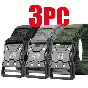 TEMU 3pcs 남성 전술 캔버스 벨트 - 내구성 있는 무거운 직물 스트랩, 자동 버클, 검은색, 대형, 청바지 및 야외 모험에 적합, 모험 장비 | 기능적 패션 | 캔버스 벨트, 전술 벨트