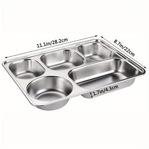 TEMU 6pcs 스테인레스 스틸 사각 분할 접시 - 패스트 푸드, 피크닉 및 식당 사용에 이상적, 내구성이 뛰어난 201 스테인레스 스틸, 가정 및 주방 식사에 완벽, 피크닉 필수품 | 현대식 식사 접시 | 내구성이 뛰어난 주방 용품