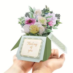 TEMU 1pc 꽃 위로 팝업 인사 카드와velop - 생일, 기념일, 감사, 크리스마스, 새해 초대용으로 손수 제작된 3D 박스 꽃 보석 - 누구에게나 '너를 생각하고 있다'는 의미의 종이 카드, 혼합 색상, 특별한 기념일 카드 | 우아한 팝업 카드 | 생동감 있는 꽃 카드