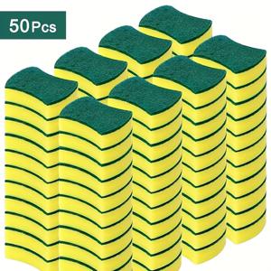 TEMU 50~100개 다용도 청소 스펀지, 양면 스크로잉 패드 포함, 가정 청소, 설거지 및 주방 사용을 위한 내구성 있는, 비스크래치 스펀지, 고흡수력으로 필수적인 청소 도구입니다