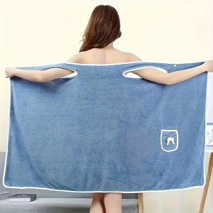 TEMU 1 현대식 착용 가능한 코랄 플리스 목욕 타월, 300g/m2 빠른 건조 원단, 두꺼운 흡수력 있는 욕실 스커트, 성인용 여성 스파 사우나 랩, 가운