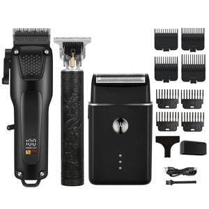TEMU 남성용 헤어 클리퍼 세트, 디지털 디스플레이 충전식 미용기 USB 포트 포함, ABS 바디, 전문가용 이발 키트, 욕실 용품 샤워 면도기 세트 아버지에게 이상적인 선물, 휴일 선물