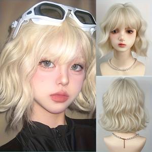 TEMU 12인치 플래티넘 블론드 프로틴 필라멘트 가발 - 우아한 로즈 넷 캡과 150% 밀도 바디 웨이브 합성 머리 여성용, 편안하고 자연스러운 룩, 중동 컬렉션, 헤어 위그